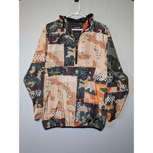 Reason Anorak Jacket Mens XL Orange And Green Camo Half-Zip Hooded Future Is Now